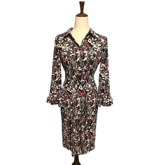 Talbots Black White Ruffle Midi Dress Size S - Picture 2 of 7